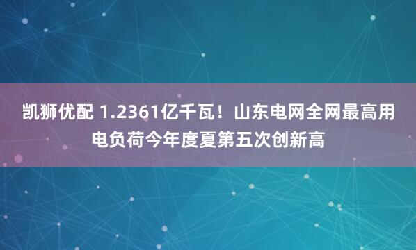 凯狮优配 1.2361亿千瓦！山东电网全网最高用电负荷今年度夏第五次创新高