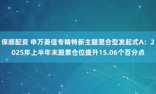 保顺配资 申万菱信专精特新主题混合型发起式A:2025年上半年末股票仓位提升15.06个百分点